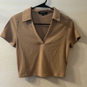 Mixed Threads tan ribbed cropped polo size large